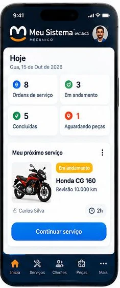 App Meu Mecânico: painel do dia com ordens de serviço